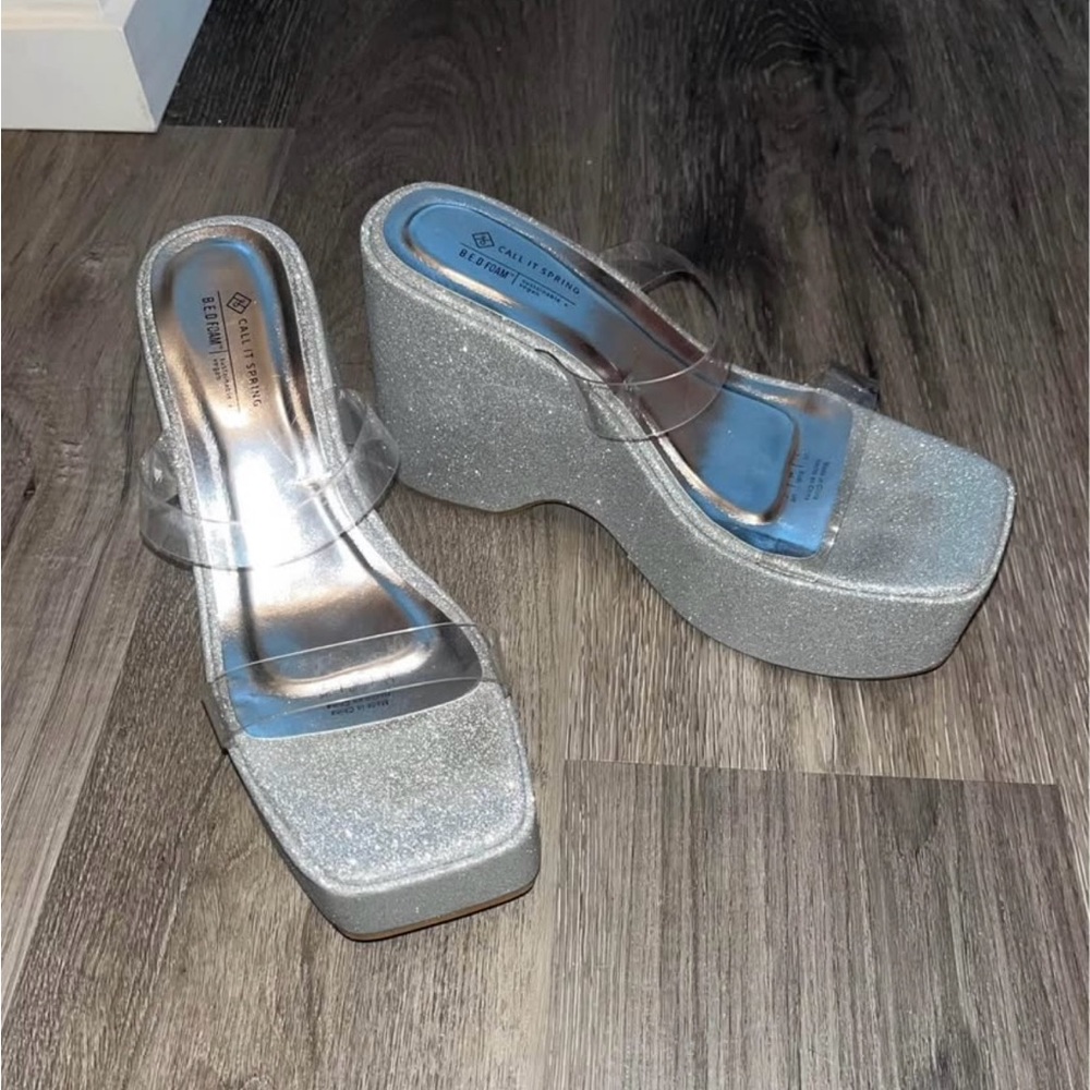 Call it spring- Silver, sparkle wedges